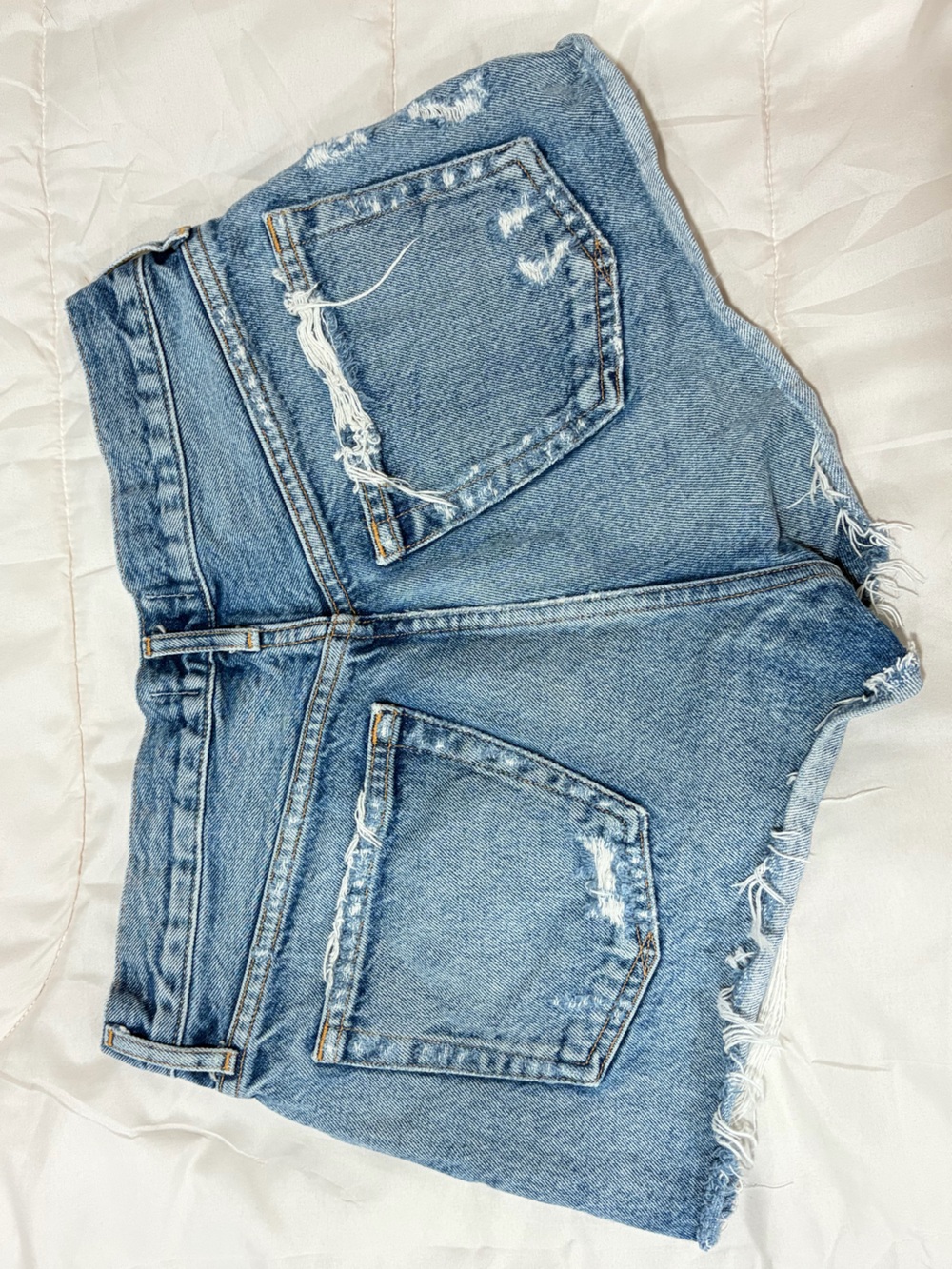 AGOLDE Distressed High Rise Denim Shorts Medium Wash - Picture 3 of 9